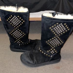 studded black tall uggs with zipper